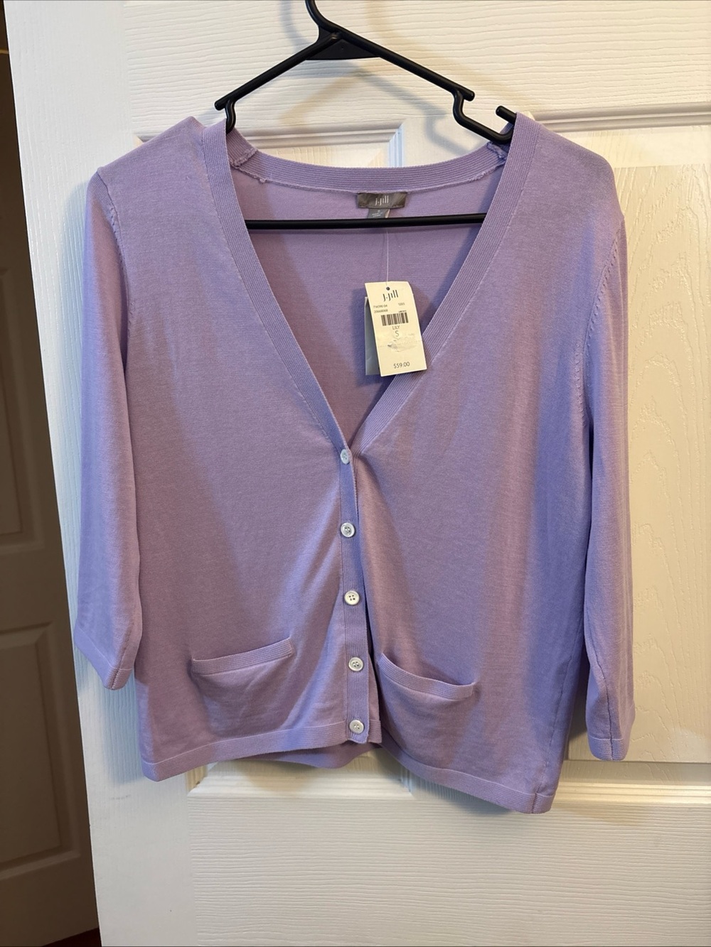 J. Jill Lavender V-Neck Button Front Cardigan